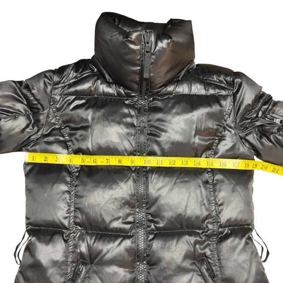 S13 NY Kylie Down Puffer Jacket Women S Black Nylon Coat Cuff Thumbholes No Hood - Picture 12 of 15